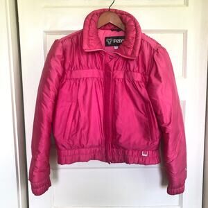 Vintage 80s-90s Fera Hot Pink Cropped Ski Puffer Jacket Women's Size 10 Retro